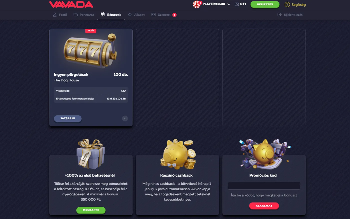 Vavada Casino no deposit bonus igénylés